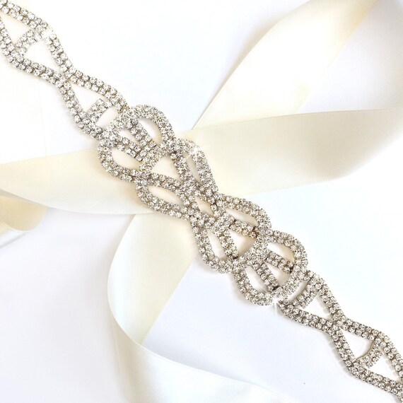 New beautiful rhinestone sash /belt Crystal Rhinestone Bridal Belt on Satin Sash - Wide Bridal  main image 2