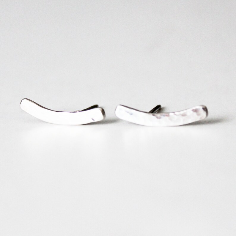 Earrings Ear Climbers Sterling Silver Stud Earring Hammered Curved Bar Earring Studs Bridesmaid Minimalist Mother's Day image 3