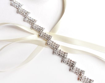 Headband - Edgy Rhinestone Bridal Headband or Thin Belt in Silver - Crystal Wedding Headband - Silver and Crystal Hair Piece