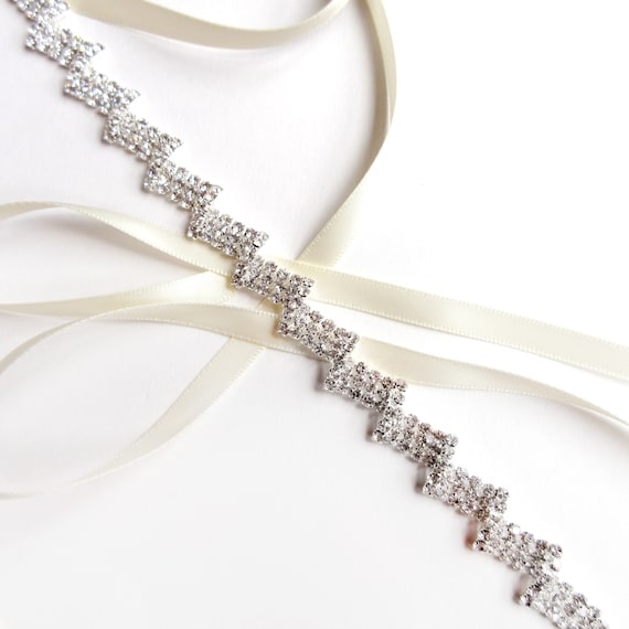 Headband - Edgy Rhinestone Bridal Headband or Thin Belt in  display picture 2