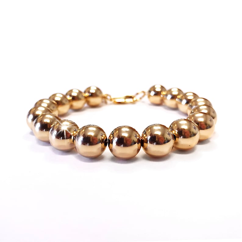 Bracelet 10mm 14k Gold Filled Bead Bracelet Everyday Wear Gold Ball Bracelet Classic Gold Bracelet Yellow Gold Beaded image 1