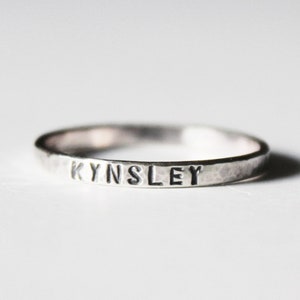 Ring Skinny Mother's Stacking Ring Sterling Silver Child's Name Rings Kids Children Grandchildren Mother Family Engraved Stamped image 1