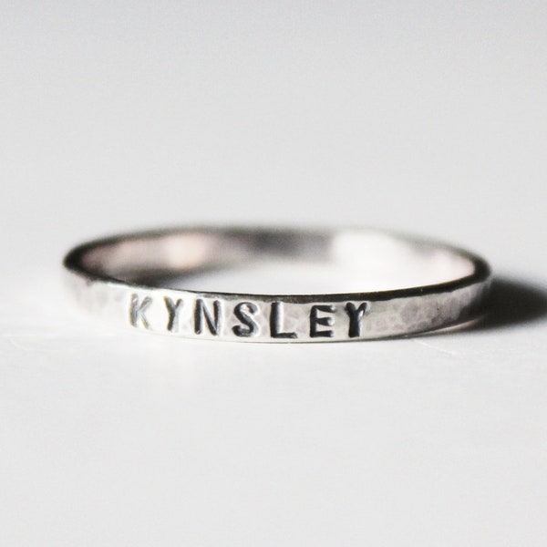 Ring - Skinny Mother's Stacking Ring- Sterling Silver Child's Name Rings - Kids Children - Grandchildren Mother Family - Engraved Stamped