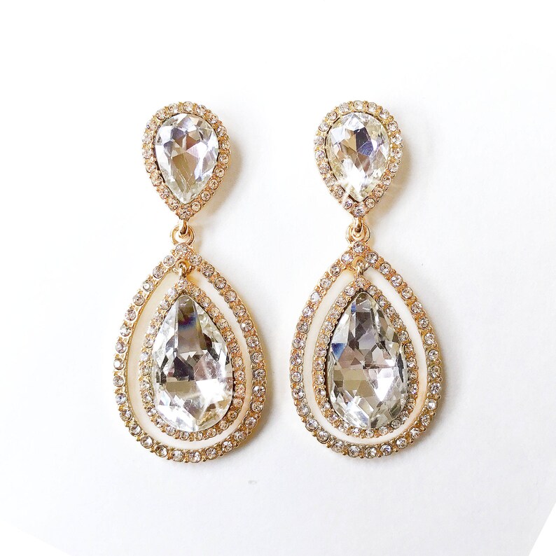 Earrings Double Teardrop Crystal Earrings in Silver Rhinestone Dangle Post Earring Crystal Wedding Earrings Bridal Earrings image 7