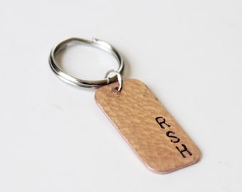 Stamped Copper Key Chain- Hammered Copper - Groomsman Gift - Best Man - New Dad - Father - Mongram - Initials