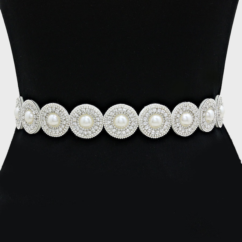 Sash Exquisite Pearl and Rhinestone Bridal Belt Sash Satin Ribbon Silver Rhinestone Pearl Appliqué Wedding Dress Belt Extra Long image 7