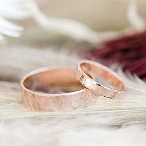 Ring 14K Rose Goldfill Ring Thin Hammered Pink Gold Band Stacker Ring Unisex Wedding Band Promise Ring image 6