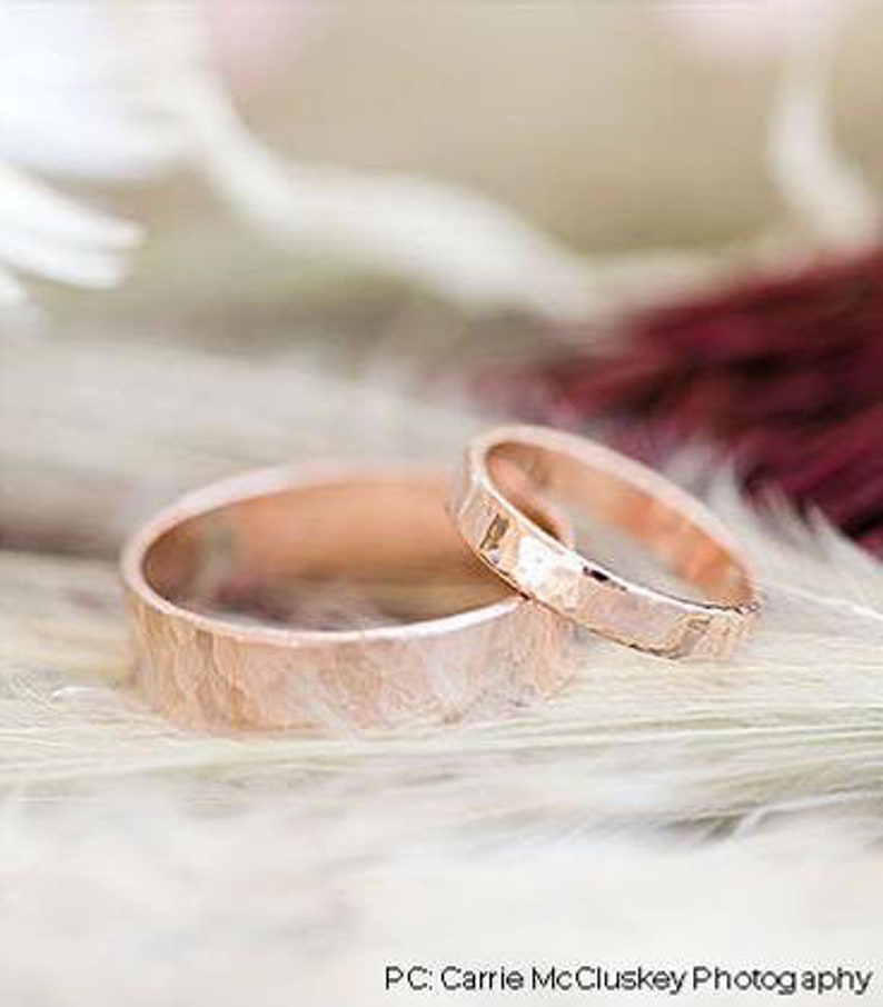 Ring 14K Rose Goldfill Ring Thin Hammered Pink Gold Band Stacker Ring Unisex Wedding Band Promise Ring image 6