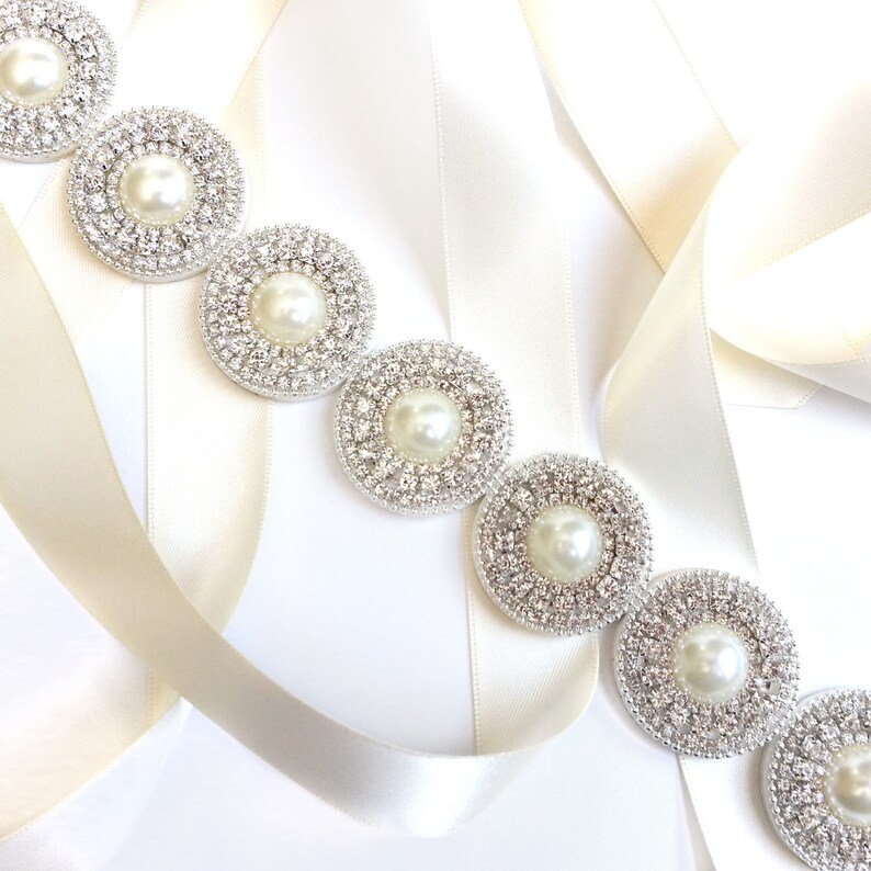 Green Rhinestone Pearl Bridal Belt Wedding Sash - Bridella BS39KL main image 0