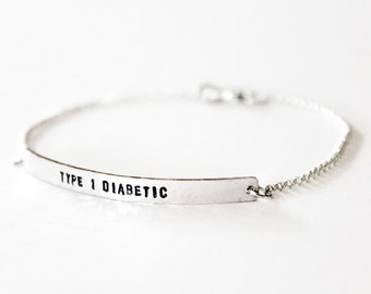 Bracelet - Sterling Silver or Gold Medical Alert ID - Stamped Bracelet Cuff - Custom Stamping Date Name Word Affirmation - Diabetic Diabetes