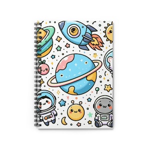 Weltraum Thema Spiralblock, Kawaii Planeten, lächelnde Raketen, niedliche Astronauten, und Sterne, ausgeschlossen Linie, Geschenk für Schulanfang, Briefpapier Set,