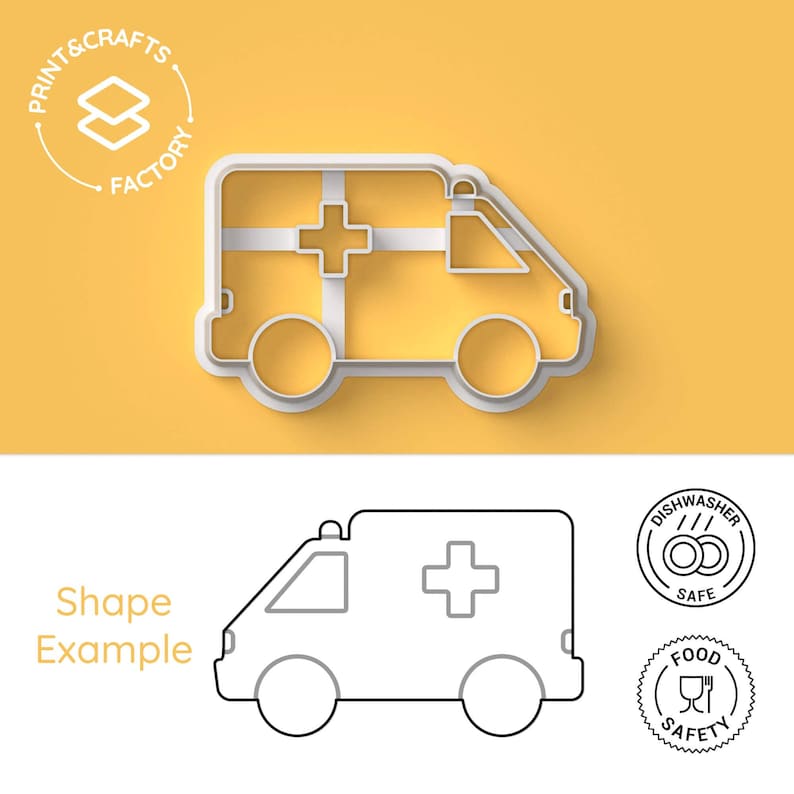 Ambulance cookie cutter, ideal for creating emergency-themed designs in baking, crafting, and modeling projects. Durable, easy to handle, and delivers precise, detailed results