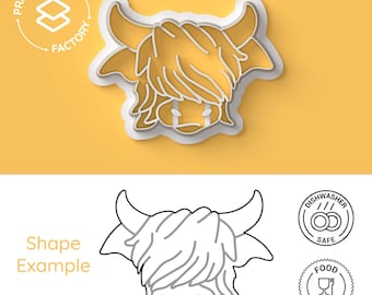 Cute Highland Cow Freshie Cookie Cutter - Animal, Mountain - Adorable and Fun Biscuit Mold for Creative Baking