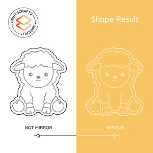 Pu&ograve; includere: Un disegno in bianco e nero di una pecora seduta con le gambe incrociate. L'immagine &egrave; etichettata "NOT MIRROR" a sinistra e "MIRROR" a destra.