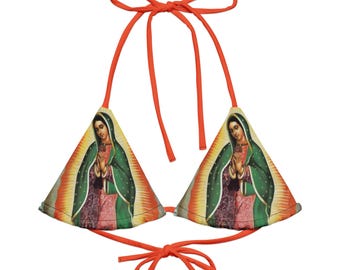 Virgin Mary String Bikini Top, Our Lady of Guadalupe Bikini, Triangle Bikini Top, Y2K Fashion Bikini, Summer Beachwear