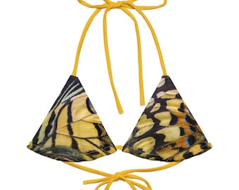 Yellow Black Butterfly Triangle Bikini Top, 90s 80s Aesthetic Swimwear, Y2K Fashion Girl, Hot Girl Summer Beachwear