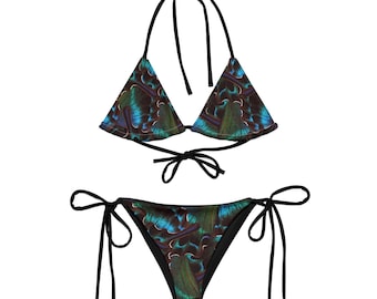 Bikini triangular de mariposa, ropa de verano Ibiza Tulum verde y azul, ropa de playa de verano