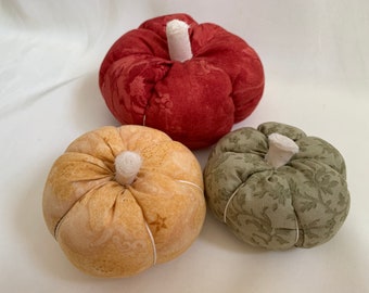 Set no.10: Handmade Fabric Pumpkins Autumn Decoration (green, yellow and red)