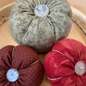 Set no.2: Handmade Fabric Pumpkins Autumn Decoration muted green and red image 3