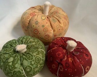 Set no.11: Handmade Fabric Pumpkins Autumn Decoration (green, yellow and burgundy)