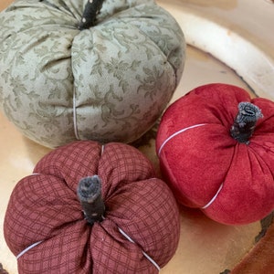 Set no.2: Handmade Fabric Pumpkins Autumn Decoration muted green and red image 1