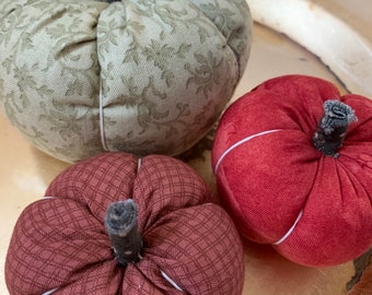 Set no.2: Handmade Fabric Pumpkins Autumn Decoration (muted green and red)