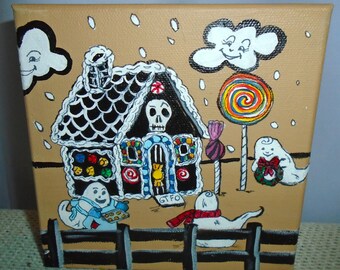 Ghost of Christmas past goth inspired gingerbread house painting
