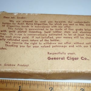 Burns Cigarillos General cigar Co cigarette holder and ephemera still in original box rare find