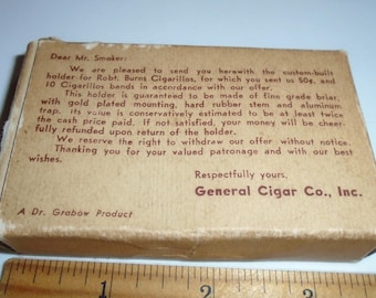 Burns Cigarillos General cigar Co cigarette holder and ephemera still in original box rare find
