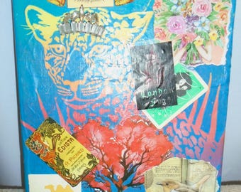 Collage assemblage Leopards eating faces