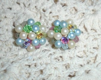 Pastel shades vintage clip on MCM earrings