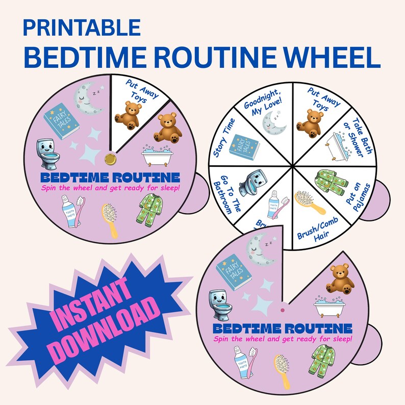 Bedtime Routine Wheel for Kids Ages 6–12 | Printable Routine Chart ...