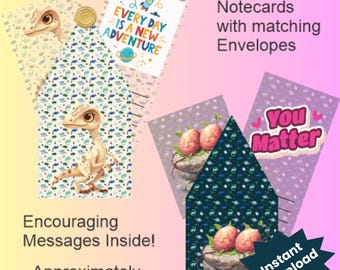 Printable Dinosaur-Themed Lunchbox Notes with Matching Envelopes - 10 Inspirational Messages for Kids
