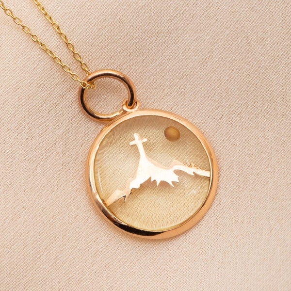 14k/18k Solid Gold Cross Mountain Pendant with Mustard Seed | Religious Jewelry | Faith Necklace | Baptism, Easter Gift | Christian Jewelry