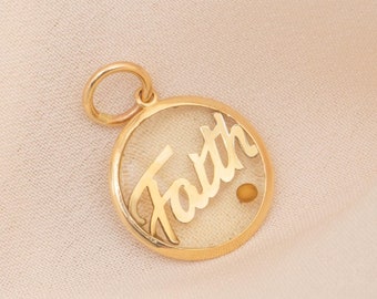 14k/18k Gold Faith Pendant Necklace w/ Mustard Seed & Laser Enamel | Inspirational Christian Jewelry | Perfect Gift for Baptism Confirmation