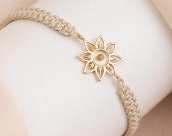 14k/18k Gold Sunflower Macrame Bracelet | Adjustable Rope Bracelet for Men Women Kids | Perfect for Birthdays, Graduation Spiritual Gifts