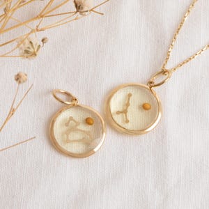 Sternzeichen Konstellation Senfkorn Anhänger, 14k 18k Solid Gold Halskette, Sternzeichen Charme, personalisierte himmlischen Schmuck, Horoskop Anhänger