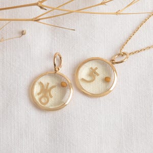 Ciondolo Sole Luna Venere Marte Giove in oro 14K e 18K / Collana astrologica con semi di senape / Gioielli con allineamento planetario, Gioielli con tema natale personalizzato