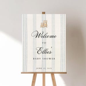 Baby Shower Willkommen Schild Vorlage | "Wir können kaum warten" Teddybär-Babyparty-Thema