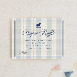 Altes Geld-Baby-Dusche-Windel-Gewinn bearbeitbare Vorlage Trendy altes Geld laden Babyparty ein Blaues kariertes Babyparty-Spiel Ralph Lauren Style