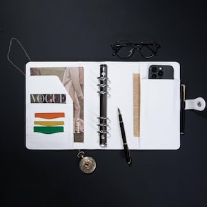 Diário de couro com 6 argolas personalizado, diário de caderno A5 personalizado, planejador de couro PU para escritório, presente para mulheres, presente de aniversário, presente de casamento