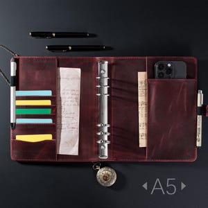 Agenda de couro Crazy Horse personalizada, capa para fichário de 6 argolas personalizável, diário de couro A5 para ela, presente de Natal/aniversário