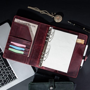 Capa de couro Crazy Horse A5, diário de couro recarregável, pasta personalizada A5 com 6 argolas, capa de couro personalizada para agenda, brindes corporativos