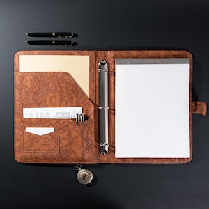 Capa de fichário de couro personalizada com 3 argolas, caderno de couro A4 personalizável, planejador de couro em relevo recarregável, presentes para o dia das mães