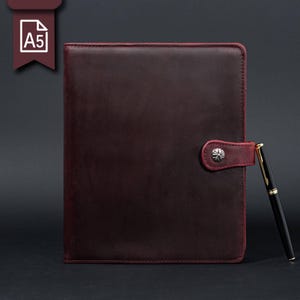 Diário de couro Crazy Horse vermelho personalizado, capa de planejador de couro A5 personalizada, capa de caderno de couro com 6 argolas, presentes de Natal de luxo