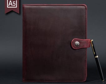 Custom Red Crazy Horse Leather Journal,Personalized A5 Leather Planner Cover,6-Ring Binder Leather Notebook Cover,Luxury Christmas Gifts