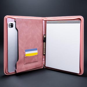 Cartera de cuero sintético para mujer, cartera de cuero sintético en oro rosa con cremallera, cartera de cuero sintético con nombre y logotipo personalizados, funda para iPad, regalo para ella