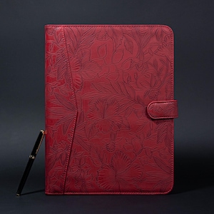 Diário de couro com 3 argolas personalizado, capa de couro A4 personalizada, pasta de couro com relevo para mulheres, planejador de viagens, presentes de Natal