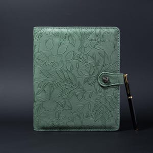 Pasta de couro personalizada recarregável, A5, couro filofax verde, porta-caderno de couro com relevo, presentes de Natal, presente para ela/ele