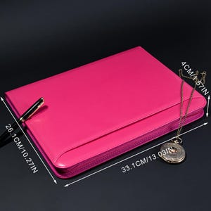 Personalized Pink Leather Padfolio,Custom Notepad Cover,Elegant Leather Journal,A4 PU Leather Portfolio Organizer for Her,Anniversary Gift image 10